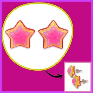 Neon Rainbow Star Stud Earrings